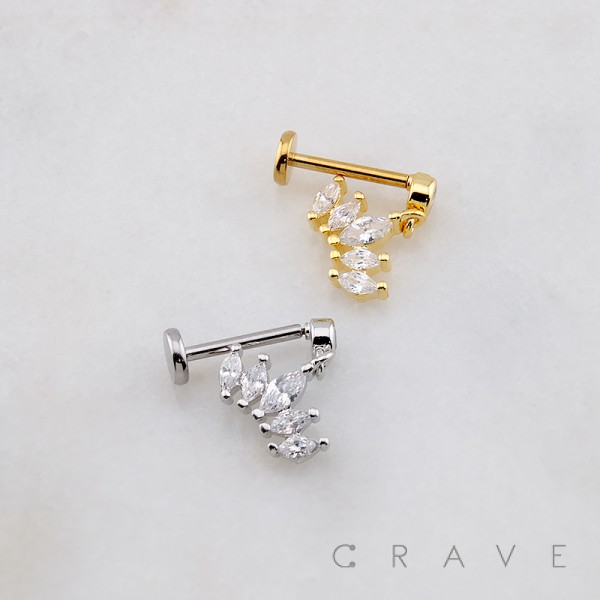 MULTI  MARQUISE CZ FAN ARCH CRESCENT THREADLESS (PUSH IN) 316L SURGICAL STEEL LABRET SET